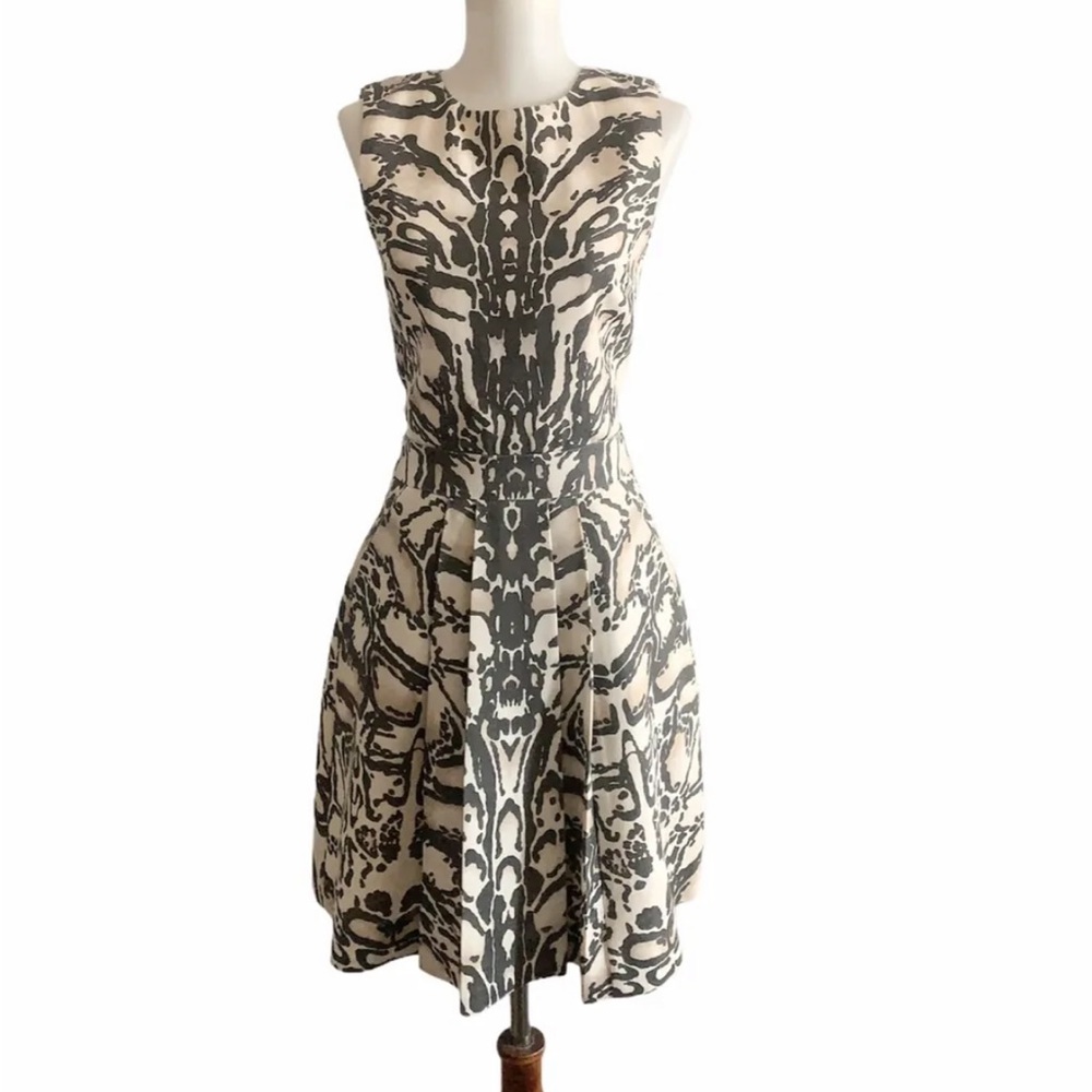Sally Lapointe Ocelot cutout wool crepe silk skater fit flare crepe pocket dress
